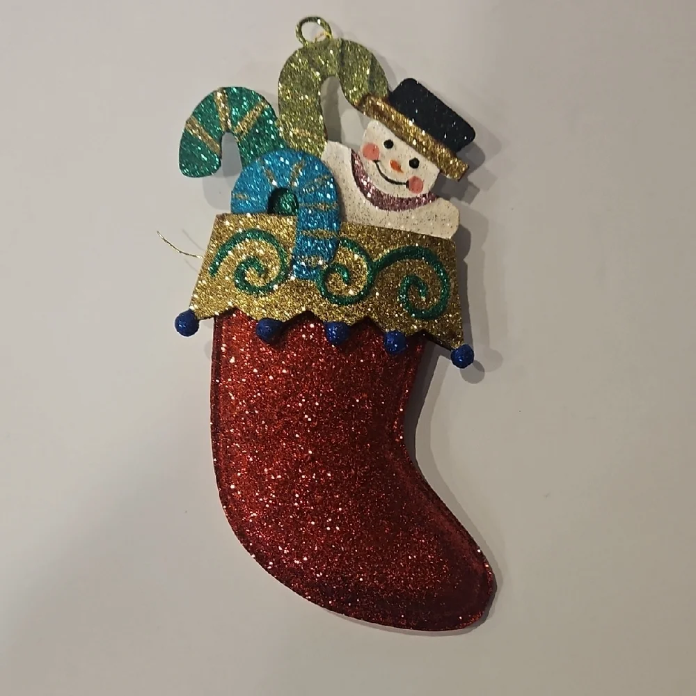 Rare Pier 1 Glittery Red Christmas Stocking Ornament